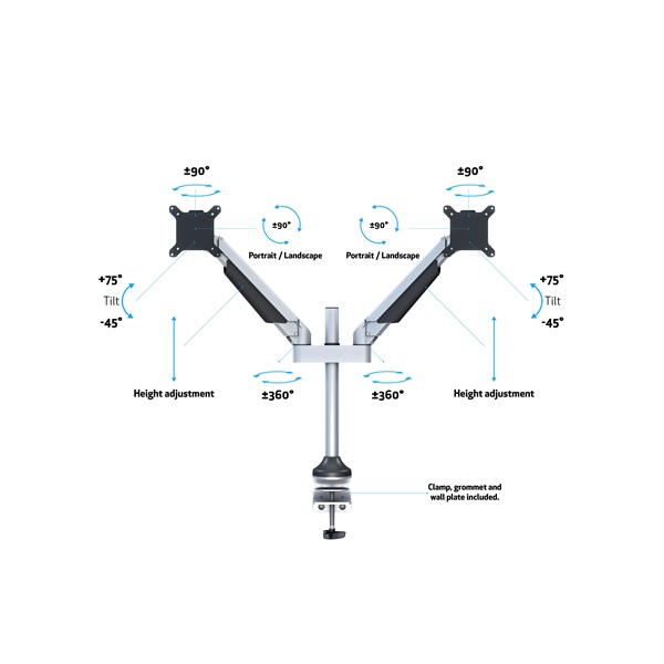 MULTIBRACKETS  Lift Dual dönthető forgatható 15-32" asztali rögzítő Gas Ezüst