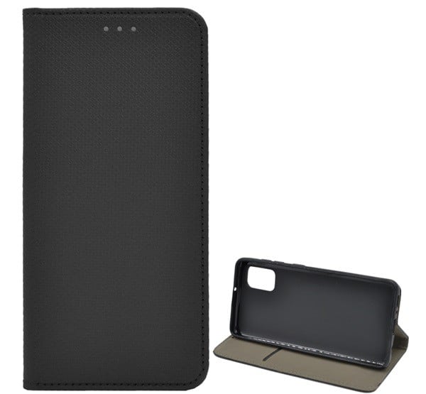 Tok álló, bőr hatású (FLIP, oldalra nyíló, asztali tartó funkció, rombusz minta) FEKETE [Samsung Galaxy A41 (SM-A415F)]