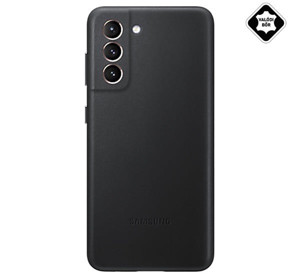 SAMSUNG műanyag telefonvédő (valódi bőr hátlap) FEKETE [Samsung Galaxy S21 Plus (SM-G996) 5G]