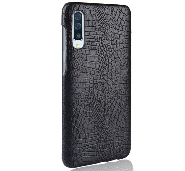 Műanyag telefonvédő (bőr hatású, krokodilbőr minta) FEKETE [Samsung Galaxy A50s (SM-A507F)]