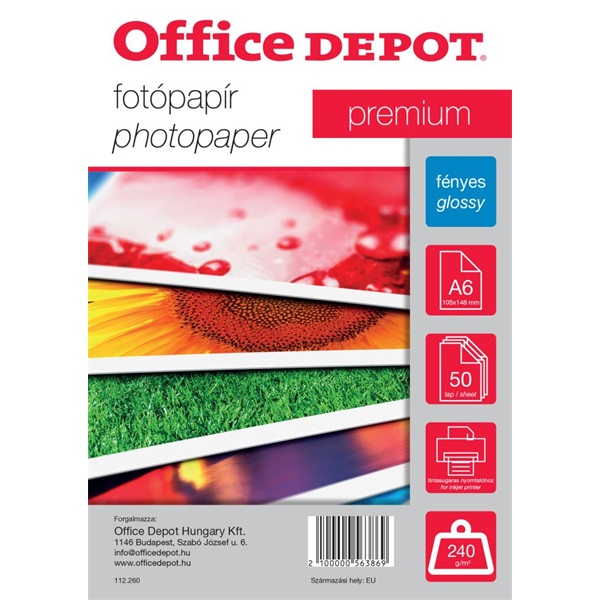 Office Depot Premium A6 240g fényes 50db fotópapír