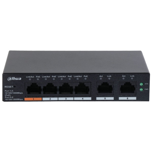 Dahua CS4006-4GT-60 Cloud Menedzsment 4x1Gbps PoE  + 2x 1Gbps uplink, 60W  PoE switch