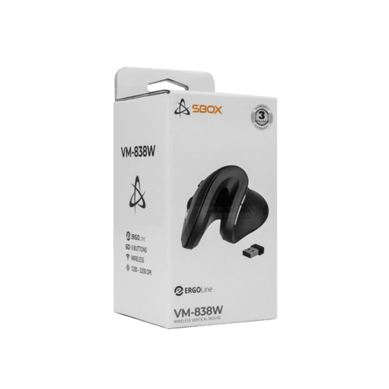 SBOX VM-838B Vertikális vezeték nélküli egér Fekete