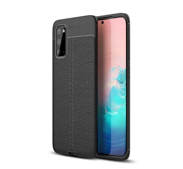 Szilikon telefonvédő (közepesen ütésálló, bőr hatású, varrás minta) FEKETE [Samsung Galaxy S20 5G (SM-G981U)]