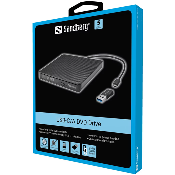 SANDBERG  USB-C/A DVD Drive Külső meghajtó