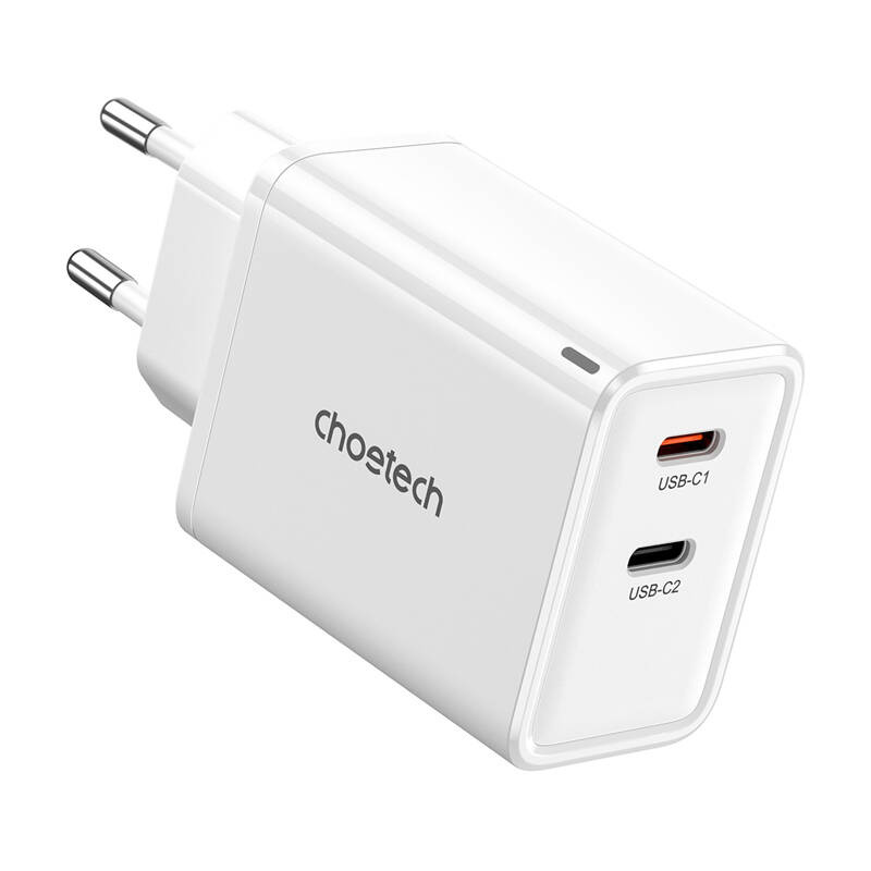 Choetech PD6013 GaN  2x USB-C  PD65W hálózati töltő Fehér 