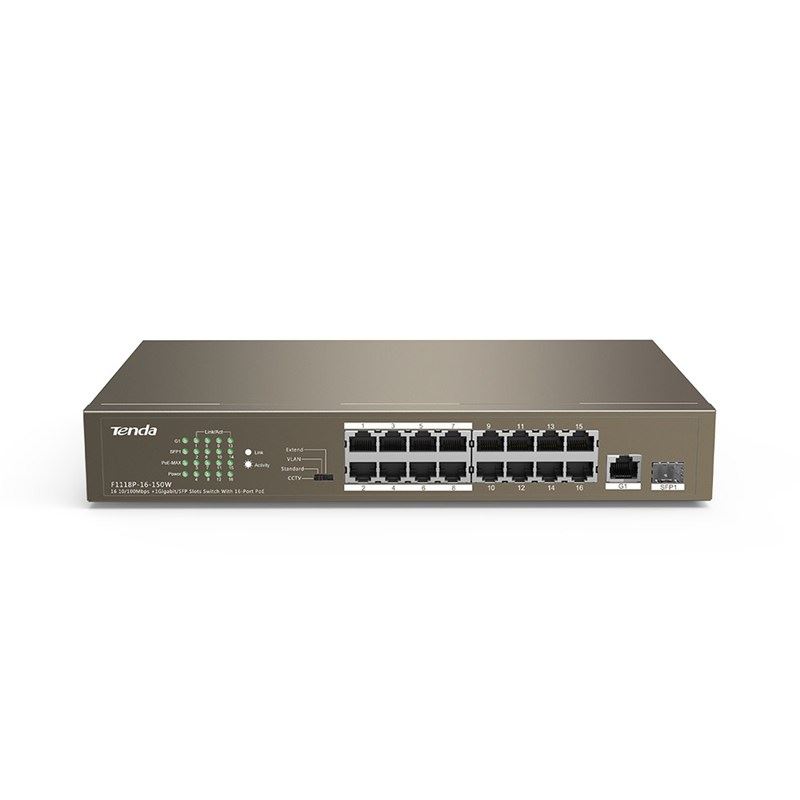 Tenda 10/100Mbps 16 portos PoE switch (TEF1118P-16-150W) Tenda 10/100Mbps 16 portos PoE switch (TEF1118P-16-150W)