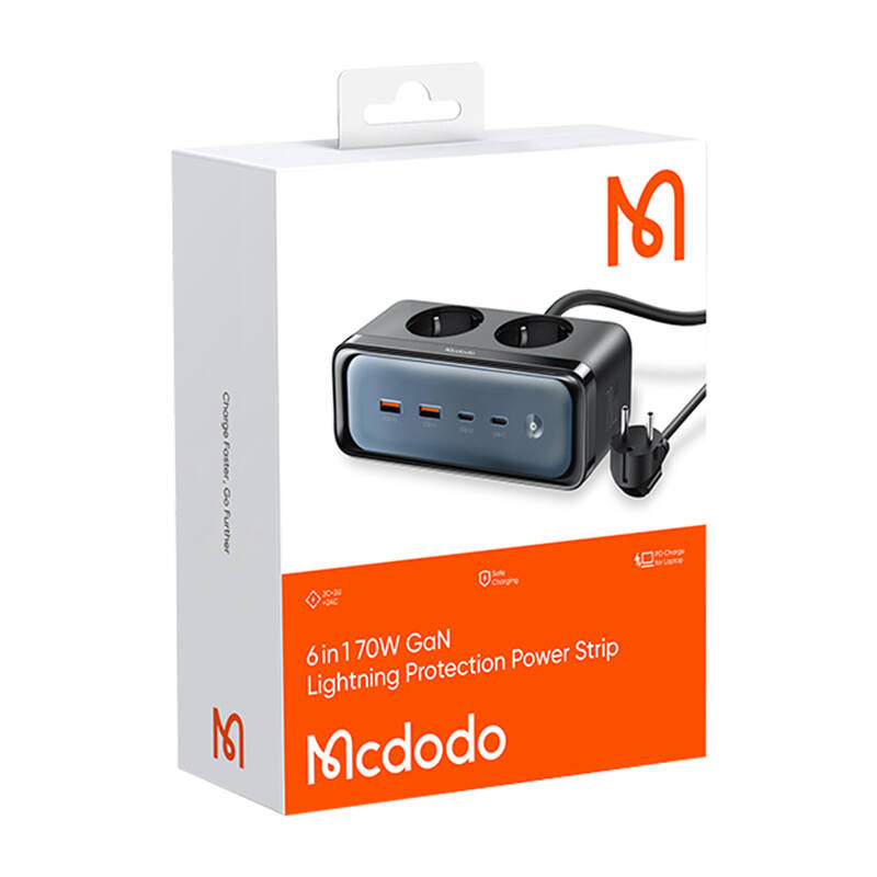 Mcdodo CH-4610 EU Elosztó 2 aljzattal 6 az 1-ben, 2x USB-C, 2x USB-A Fekete