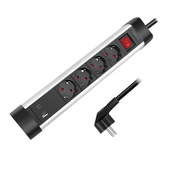 Logilink Aljzat 4 utas + kapcsoló  4x CEE 7/3  1x USB-A  1x USB-C