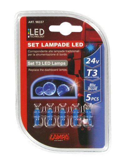Lampa 24V T3, 1 LED dióda, kék színű, 5db (0198337)