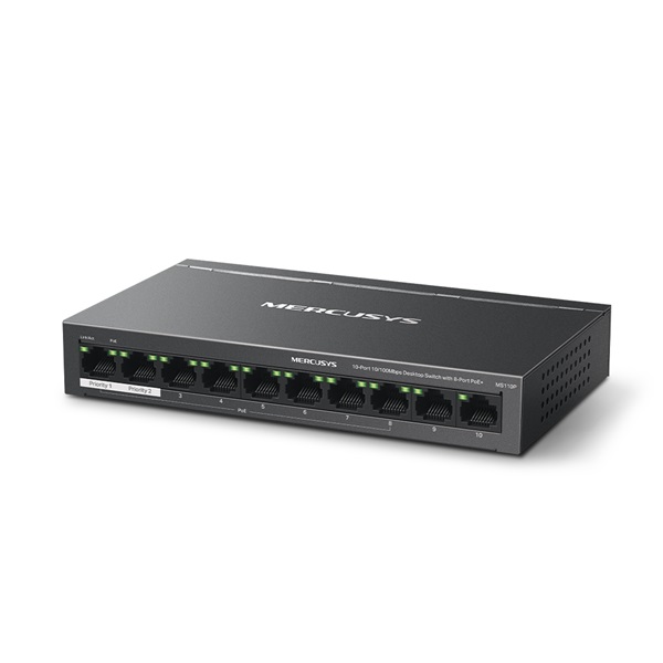 Mercusys MS110P 10-Port 10/100Mbps Desktop Switch + 8-Port PoE+