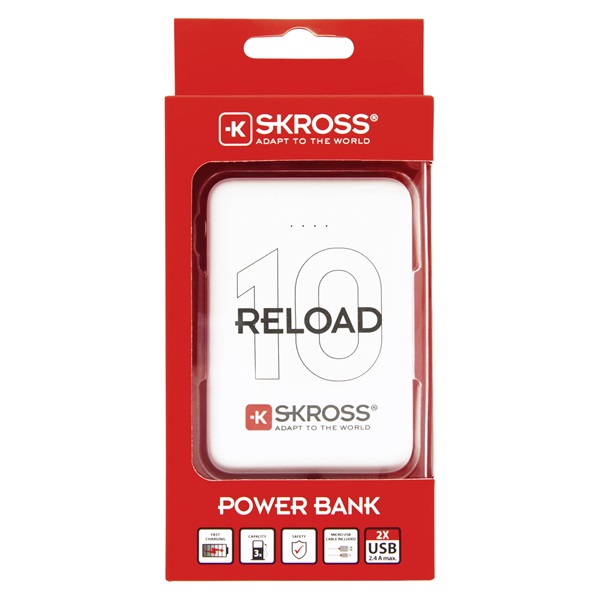 SKROSS Reload10 10Ah Power Bank USB/microUSB kábellel, két kimenettel  (RELOAD10 / 1.400130)