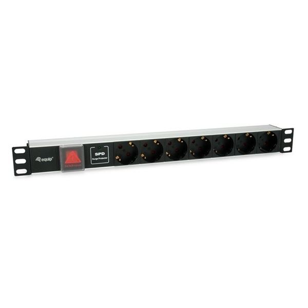 Equip hálózati elosztó 7 Schuko Rack 1U túlfeszültség védelett 1,8m kábel aluminium fekete Equip hálózati elosztó 7 Schuko Rack 1U túlfeszültség védelett 1,8m kábel aluminium fekete