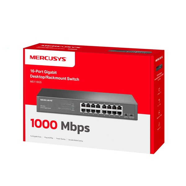 MERCUSYS MS116GS 16x1000Mbps Fémházas Asztali Rackes Switch MERCUSYS MS116GS 16x1000Mbps Fémházas Asztali Rackes Switch