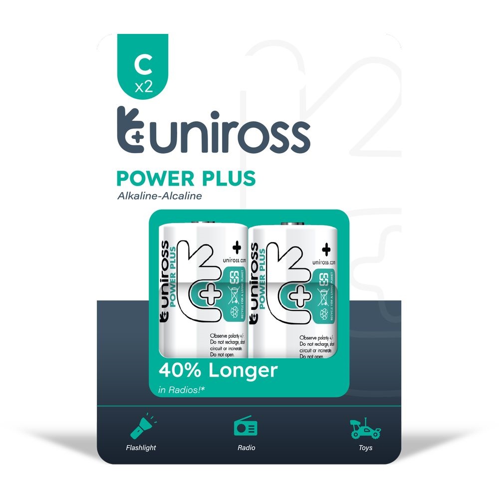 Uniross 1,5V C/LR14/baby tartós alkáli elem POWER PLUS 2db/csomag (UPPCPK2)
