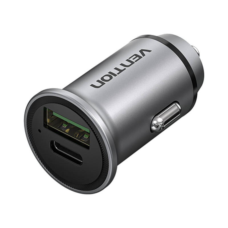 Dual Port Car Charger Vention FFBH0 USB A+C(18/20) Gray Dual Port Car Charger Vention FFBH0 USB A+C(18/20) Gray