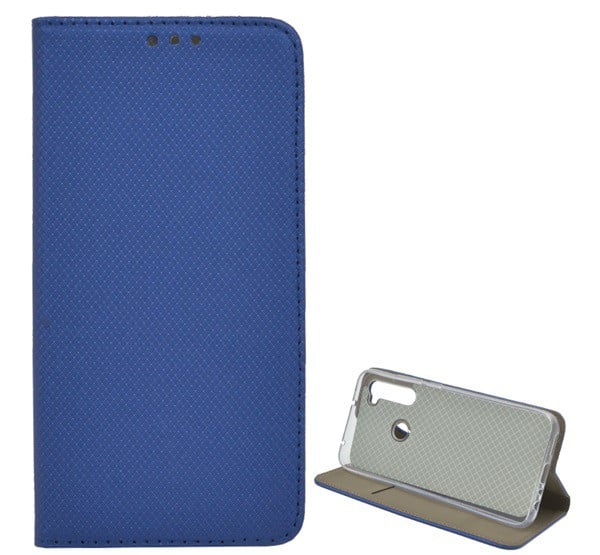 Tok álló, bőr hatású (FLIP, oldalra nyíló, asztali tartó funkció, rombusz minta) SÖTÉTKÉK [Xiaomi Redmi Note 8T]