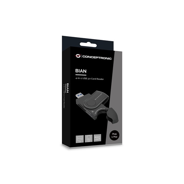 Conceptronic BIAN04B  4in1 2xSD/TF/MicroSD Kártyaolvasó Fekete 