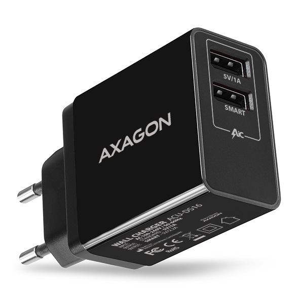 Axagon ACU-DS16 2.2A + 1A hálózati töltő fekete