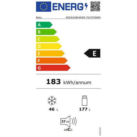 Beko RDSA240K40WN Felülfagyasztós hűtőszekrény