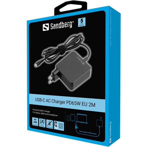 Sandberg USB-C AC Charger PD65W EU 2M Univerzális Töltő adapter Sandberg USB-C AC Charger PD65W EU 2M Univerzális Töltő adapter