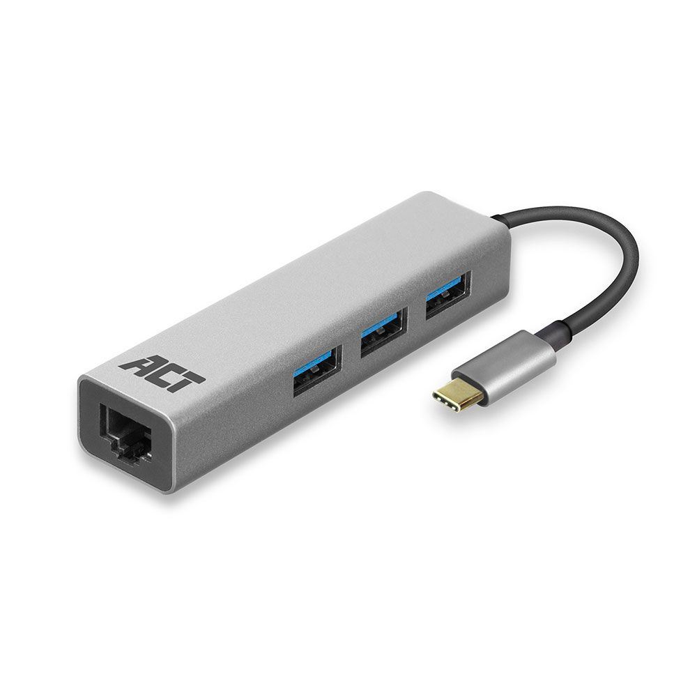 ACT AC7055 USB-C Hub 3.2 3 portos + gigabyte ethernet ezüst ACT AC7055 USB-C Hub 3.2 3 portos + gigabyte ethernet ezüst