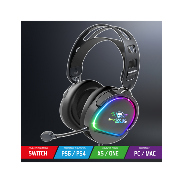 Spirit of Gamer Fejhallgató - PRO-H6 RGB Black (MultiPlatform, mikrofon, 3.5mm jack, hangerőszabályzó, 2m kábel, fekete)