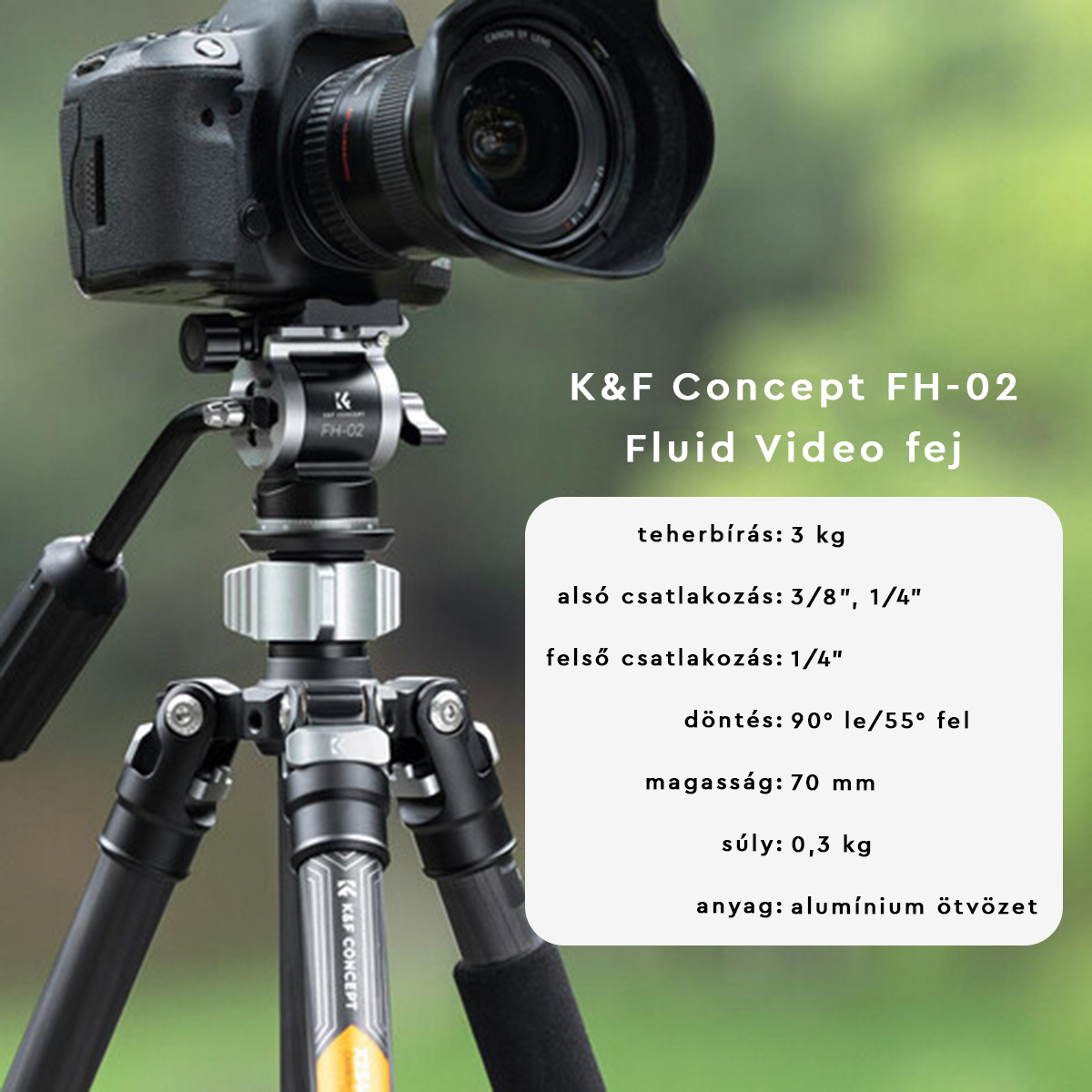 K&F Concept FH-02 Fluid videó állványfej, arca swiss, 3kg teherbírás