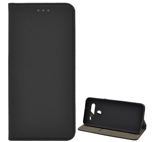 Tok álló, bőr hatású (FLIP, oldalra nyíló, asztali tartó funkció, rombusz minta) FEKETE [LG K41S (K410S)]