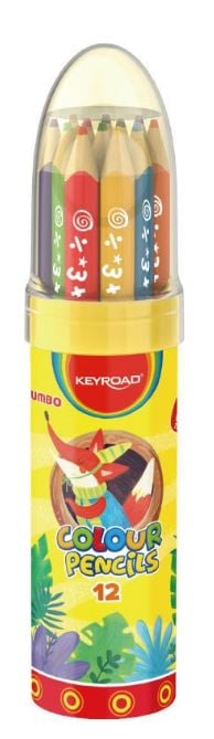 Keyroad Jumbo színes ceruza készlet henger alakú tárolóban, háromszögletű, 12 szín (KR972230)