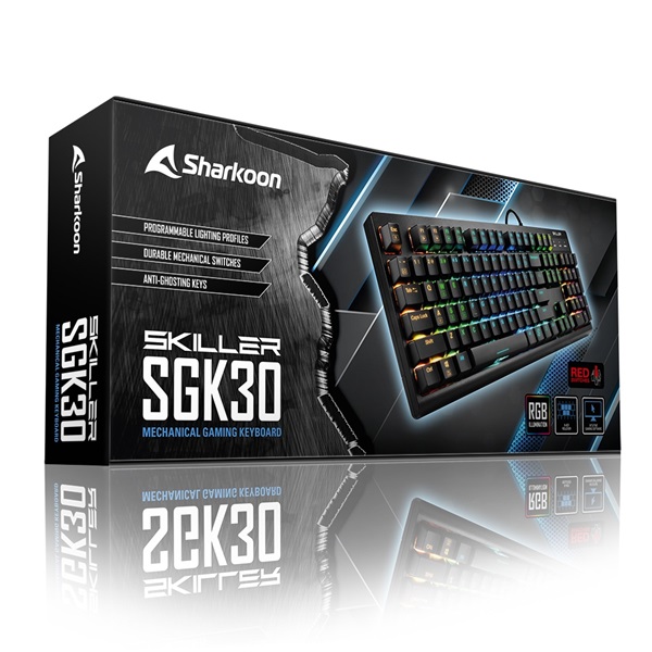 Sharkoon SKILLER SGK30 Blue   RGB LED Billentyűzet  Fekete Angol 