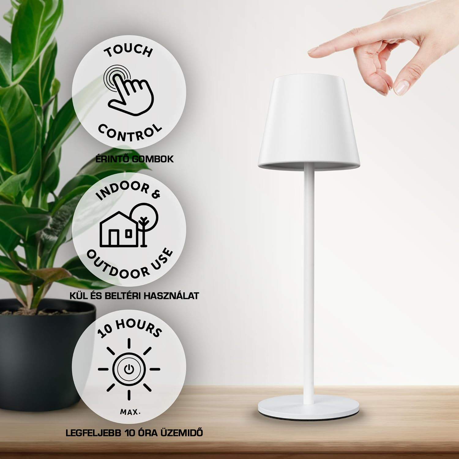 Dörr Manta akkumulátoros asztali LED lámpa, fényerő és színhőmérséklet szabályozás, 36cm, fehér