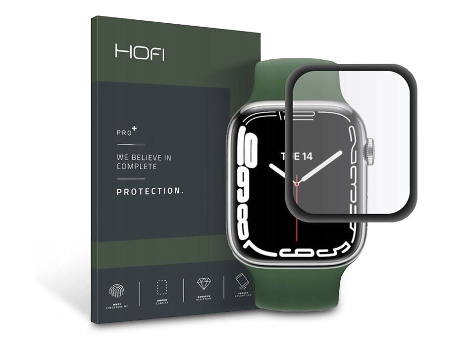 HOFI Hybrid Glass Apple Watch Series 7 (41mm) üveg képernyővédő fólia fekete kerettel (FN0270)
