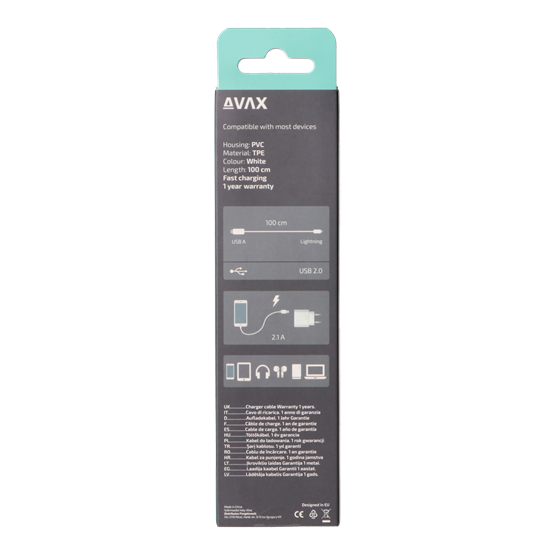  AVAX CB104W PURE  2.1A 1m USB A-Lightning kábel  Fehér 