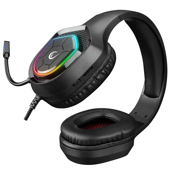 Rampage RM-K90 VECTOR mikrofon  USB  3,5 Jack  hangerőszabályzó nagy-párnás Fejhallgató Fekete