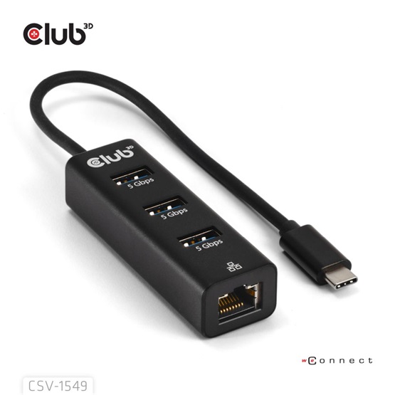  Club3D USB Type-C 3.2 Gen1 to 3 Ports USB Type-A with Gigabit Ethernet