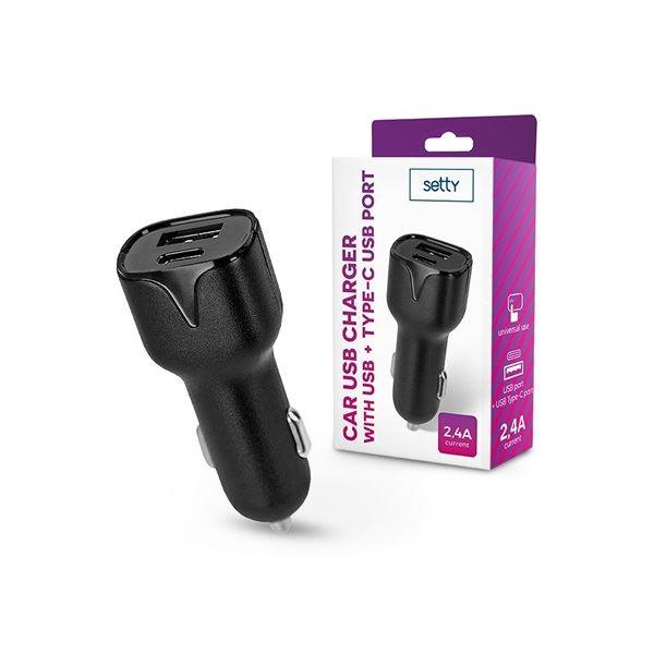 Setty TF-0026 univerzális USB + Type-C autós töltő 2,4A fekete Setty TF-0026 univerzális USB + Type-C autós töltő 2,4A fekete