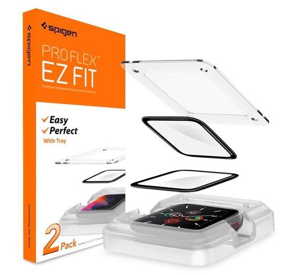 SPIGEN EZ FIT kijelzővédő üveg 2db (2.5D lekerekített szél, 0.2mm, 9H, NEM íves) FEKETE [Apple Watch Series SE 44mm]