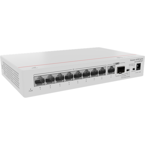 Huawei eKit Switch 8x1000Mbps (POE+) + 1x1GbE + 1x1GE (SFP), Nem menedzselhető, Asztali, S110-8P2ST Huawei eKit Switch 8x1000Mbps (POE+) + 1x1GbE + 1x1GE (SFP), Nem menedzselhető, Asztali, S110-8P2ST