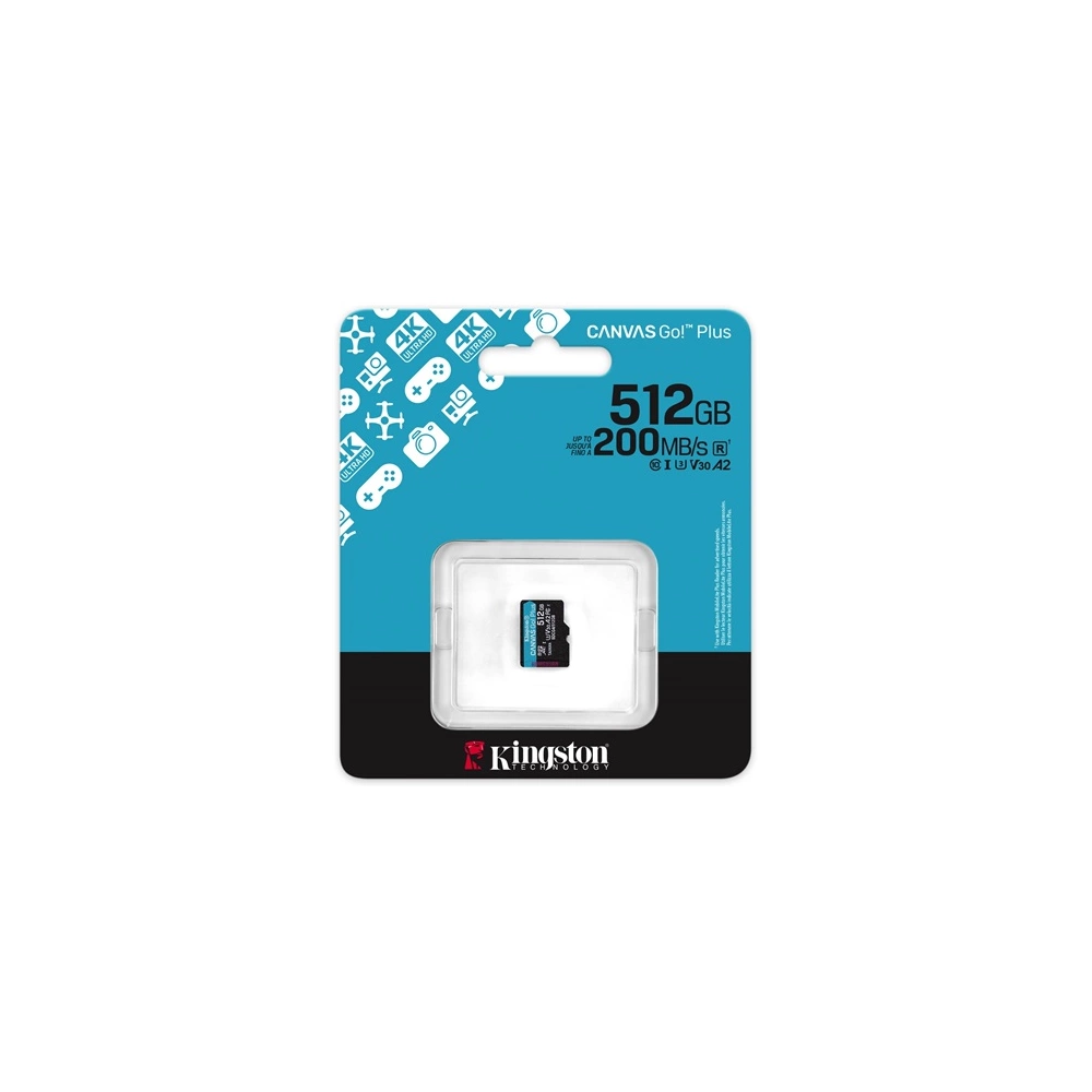 KINGSTON 512GB microSDXC Canvas Go Plus Gen4 200R A2 U3 Single Pack w/o ADP Memóriakártya