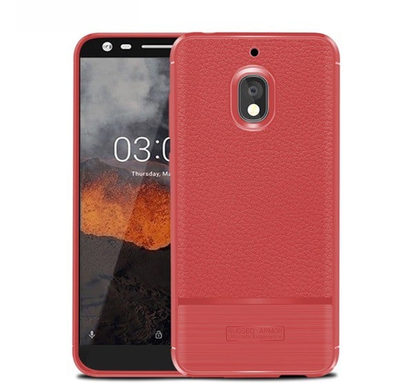 Szilikon telefonvédő (közepesen ütésálló, bőr hatású, szálcsiszolt) PIROS [Nokia 2.1]