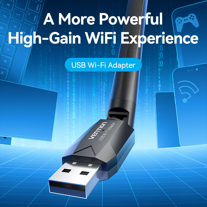 Vention AC650 USB Wifi adapter Dual Band + Antenna adapter Fekete