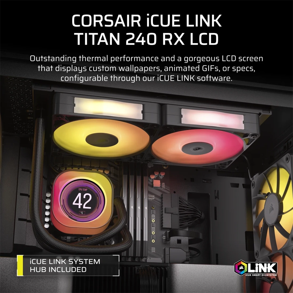 Corsair iCUE LINK TITAN 240 RX LCD Liquid CPU Cooler Fekete