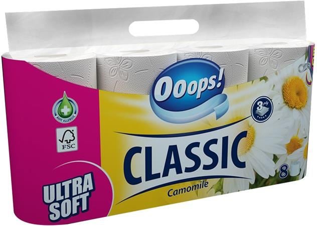 Ooops! Classic kistekercses toalettpapír 3 rétegű, 8 tekercs kamilla (KHHVP062)