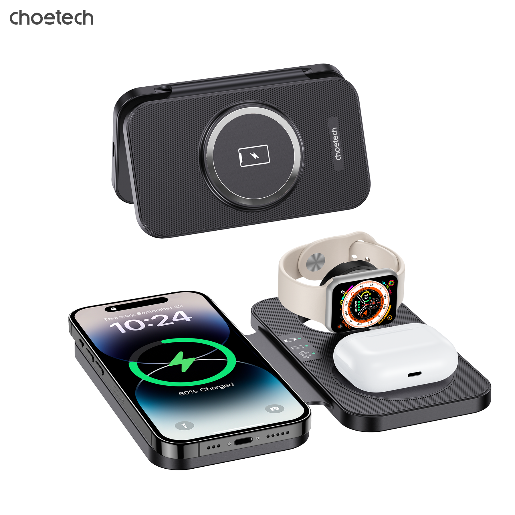Choetech 3-1 hajtogatható  wireless töltő Fekete  