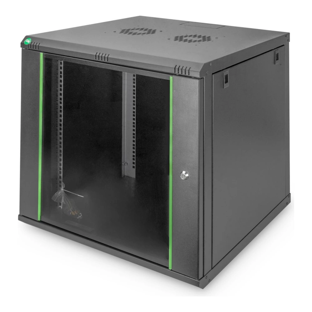 DIGITUS Dynamic Basic 19" 12U 611x600x600mm üvegajtós fekete fali rack szekrény