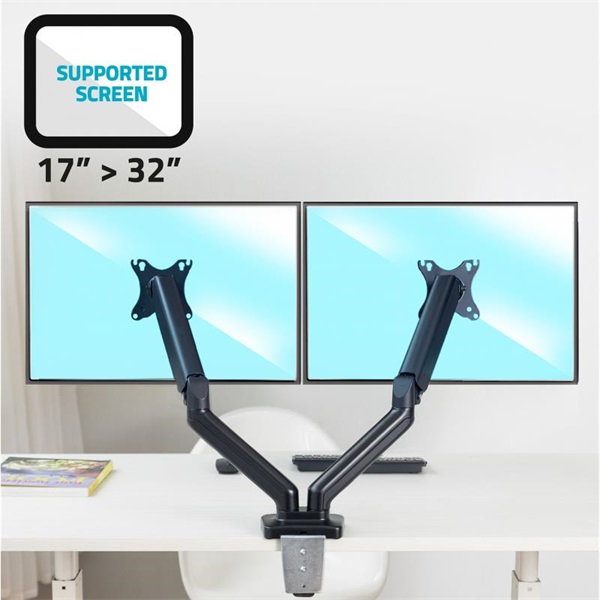 Advance Ergomount Dual  17-32"  Max.: 2x9kg dönthető  forgatható  gázrugó Monitor Asztali konzol   Fekete 