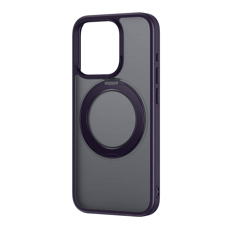 Baseus SkyRing mágneses telefontok Baseus SkyRing mágneses állvánnyal iP 14 Pro Max készülékhez + edzett üveg és tisztító készlet (lila)