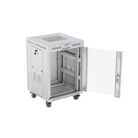 Lanberg 19" szabadon álló rack szekrény 15U/600X600 üvegajtó, lapraszerelt, LCD kijelző, szürke V2