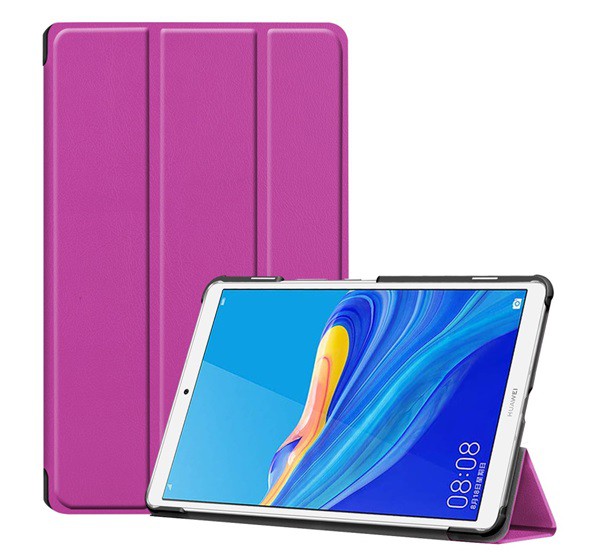 Tok álló, bőr hatású (aktív FLIP, oldalra nyíló, TRIFOLD asztali tartó funkció) LILA [Huawei MediaPad M6 8.4 WIFI]